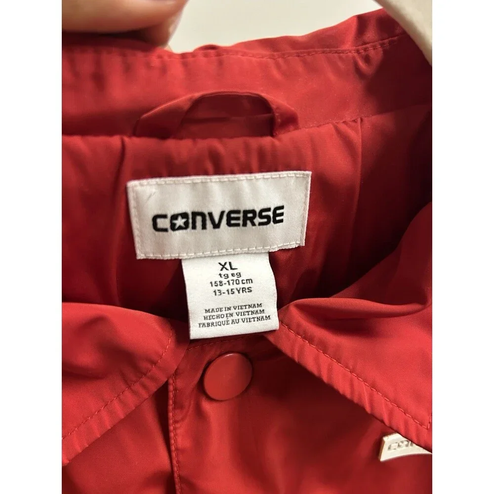 Converse Red Coach Jacket Lightweight Button-Up Windbreaker Boys Size XL